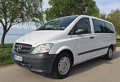 Siófok Minibus – Mercedes minivan for 8 passengers, fully air-conditioned, premium category. Best option for companies, sports events, conferences. English, German, Hungarian speaking driver, payment with creditcard is available. We recommend this service for hotels, travel agencies, companies to carry out airport transfers or international trips. Between Budapest Airport and Siófok, the price can be more reasonable than travelling by train or bus.