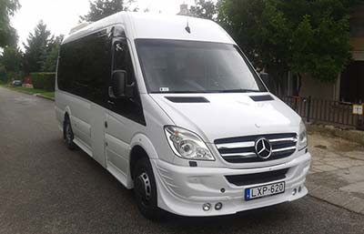 International Bus transfers Budapest – Mercedes Sprinter bus  for 18 - 20 passengers, fully air-conditioned, premium category. Best option for companies, sports events, conferences. We recommend this service for hotels, travel agencies, companies to carry out airport transfers or international trips.