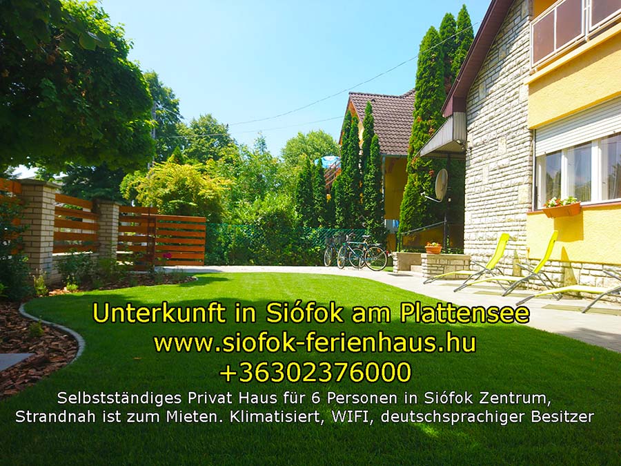 Selbstständiges nettes Privat Unterkunft, Privat Ferienhaus in Siófok ist zum Mieten. Einfach, preisvert. bequem, deutschsprachiger Besitzer. Rechtzeitig können Sie Ihre Unterkunft in Siófok online Reservieren ohne Vorschuss und Kosten! Privat Haus Anna ist ideal für 6 Personen, liegt im Zentrum von Siófok, ganz nah zum Balaton Strand. Elegante Gegend, ruhige Strasse, aber alles Wichtige sind in 10 Gehminuten zu Erreichen.